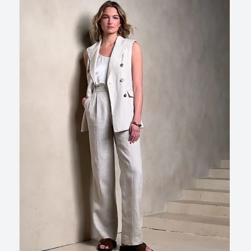 Banana Republic PALMA STRAIGHT-LEG LINEN PANT Size 4 Natural Linen